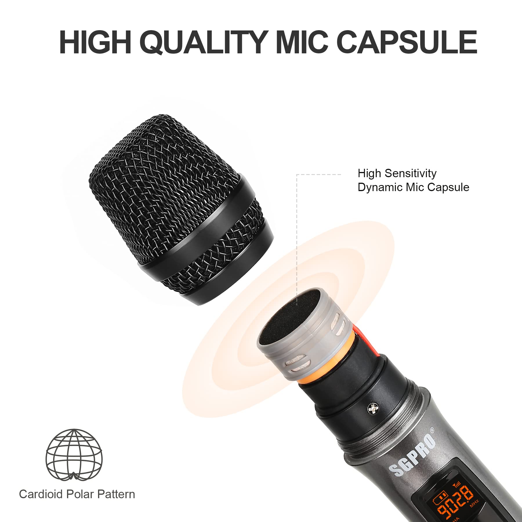 SGPRO Wireless Microphone Multi-Purpose Set with Compact Receiver, Mute. and Battery Indicator for Singing, DJ, Speech, Classroo